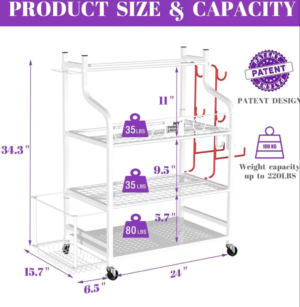 Mythinglogic Yoga Mat Storage Racks, Home Gym Storage Rack for Dumbbells Kettlebells Foam Roller, Yoga Strap and Resistance Bands, Workout Equipment Storage Organizer With Hooks and Wheels