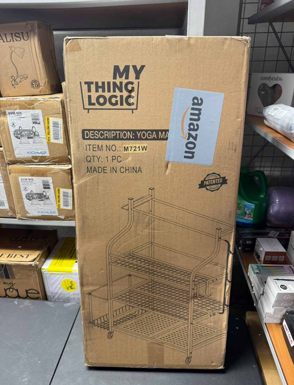 Mythinglogic Yoga Mat Storage Racks, Home Gym Storage Rack for Dumbbells Kettlebells Foam Roller, Yoga Strap and Resistance Bands, Workout Equipment Storage Organizer With Hooks and Wheels