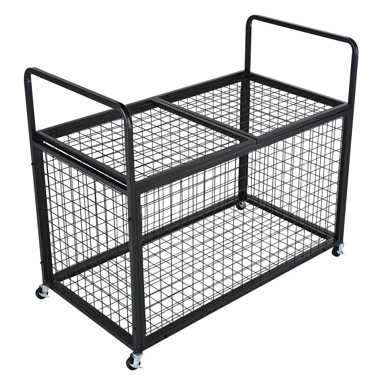 Rolling Sports Ball Storage Cart, Lockable Basketball Cage with Double Lids, Sport Equipment Holder Organizer for Indoor Outdoor, Steel Storage Rack for Garages & Home Gym.