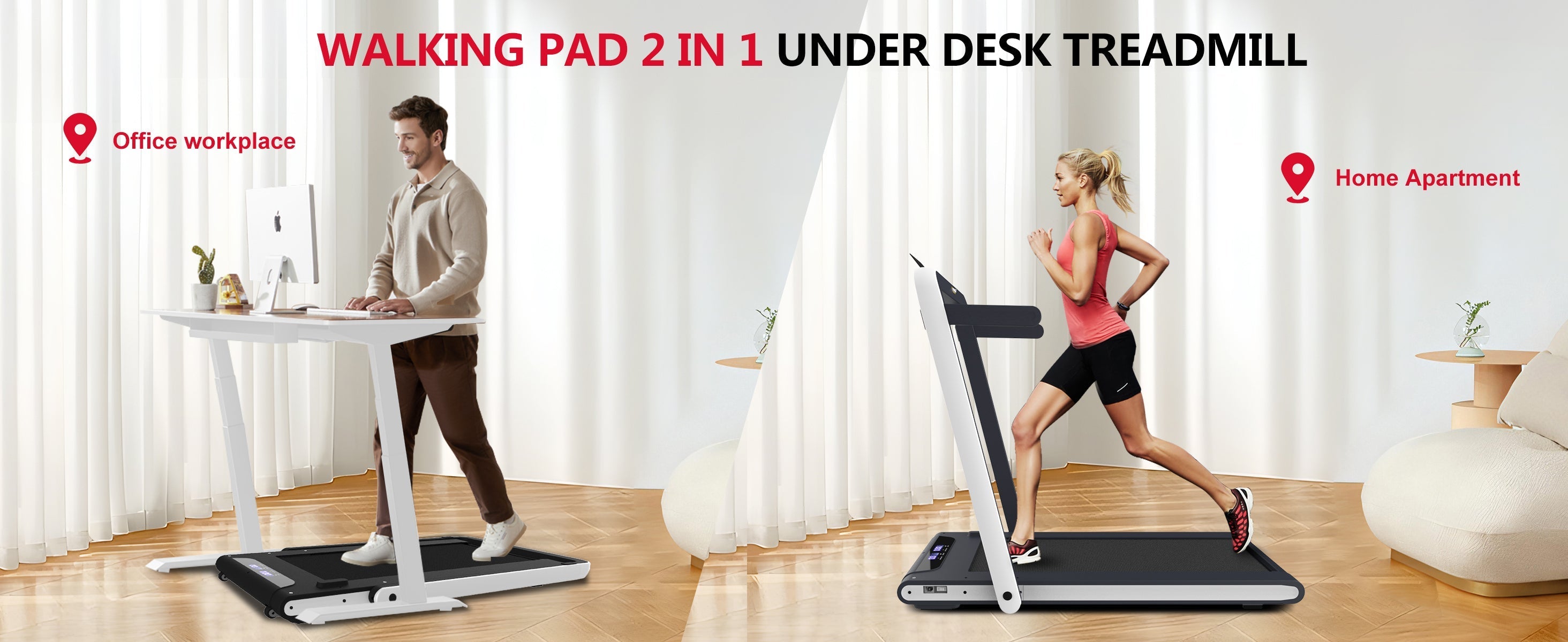 2 in 1 Under Desk Treadmill 2.5HP Folding Electric Machine